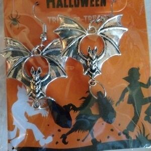 Silver Bat Halloween Earrings